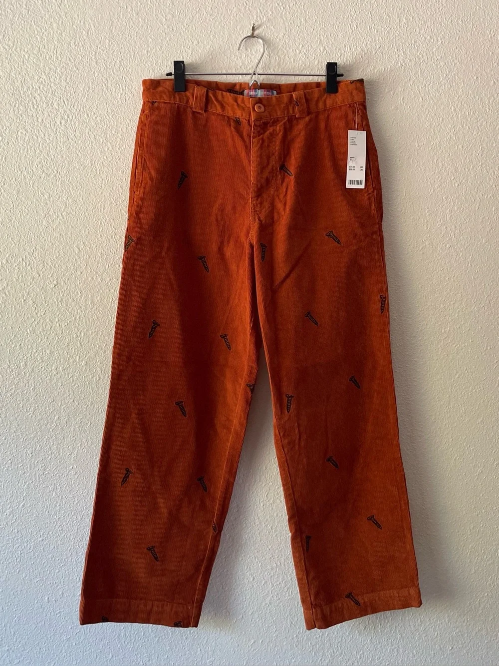 NWT Urban Outfitters Men’s 32 Orange Corduroy Screw Embroidered Pants